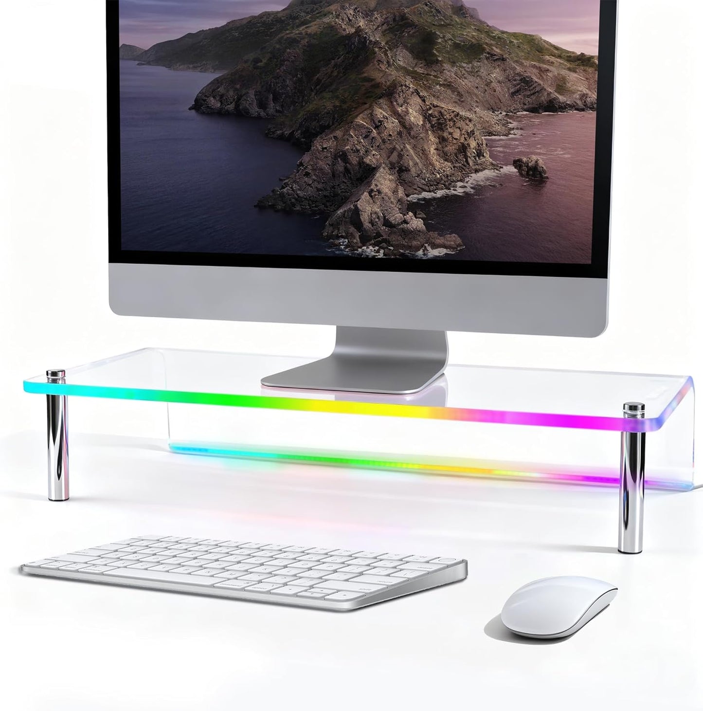 Elevate Your Workspace with the Acrylic Monitor Stand Featuring RGB Lights and Music Sync – Perfect for Gaming and Home Office Organization