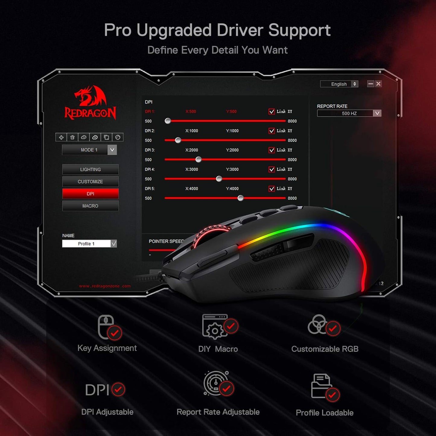 Unleash Your Gaming Potential with the M612 Predator RGB Wired Optical Mouse - 8000 DPI, 11 Programmable Buttons, and 5 Dynamic Backlit Modes!