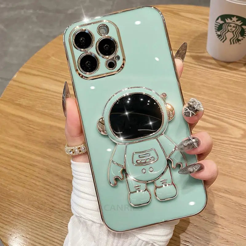Stylish Astronaut Folding Holder Case for Samsung Galaxy A Series - Luxury Silicone Stand Cover with Full Camera Protection