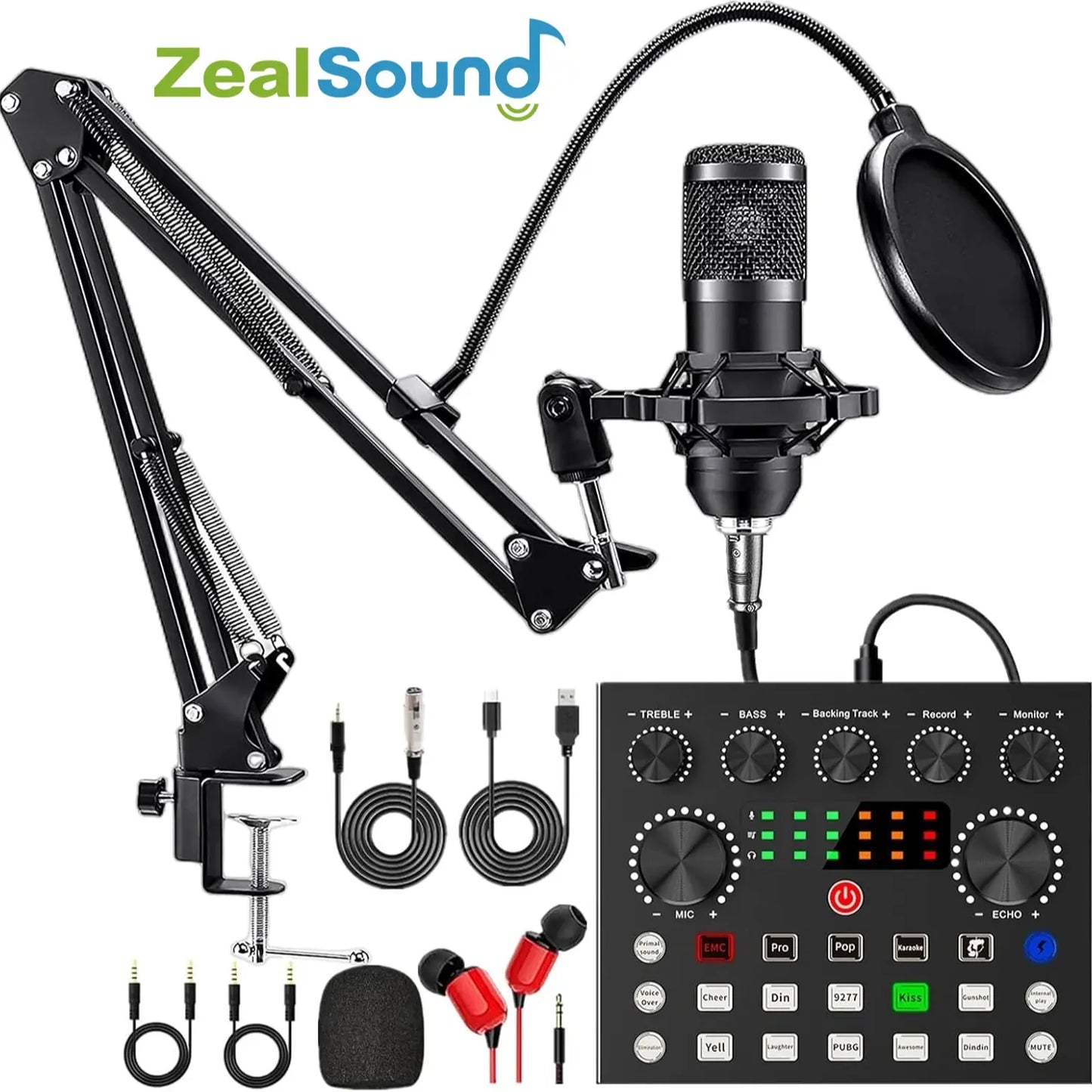 Ultimate Zealsound Podcast Equipment Bundle - Professional BM800 Microphone with V8S Voice Changer for Streaming, Recording, and Content Creation on PC, Mobile, TikTok, and YouTube