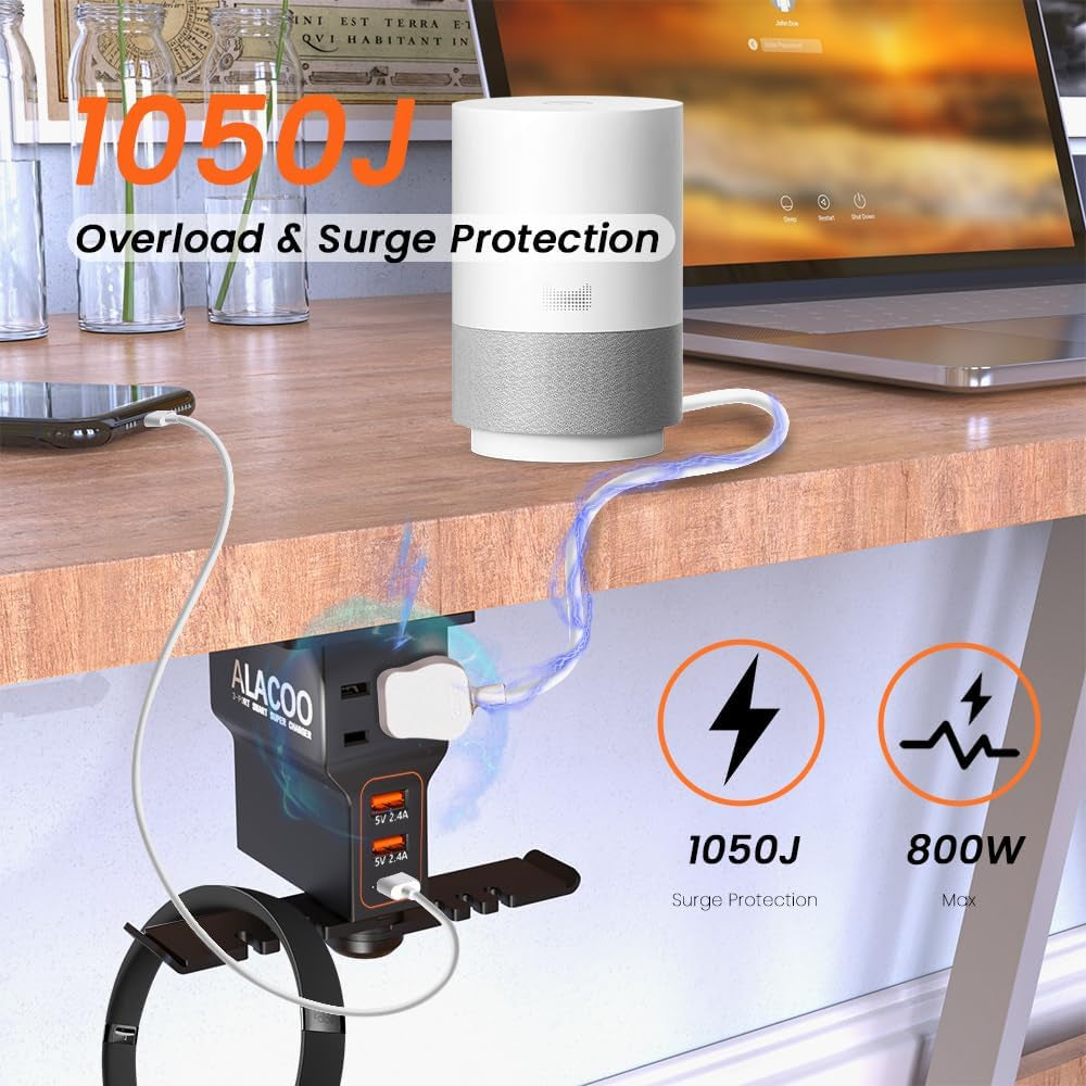 Ultimate Gaming Headphone Stand with Charging Station - Stylish Aluminum Hooks Holder with 3 USB Ports, AC Outlets, and Surge Protection for the Perfect Gaming Setup