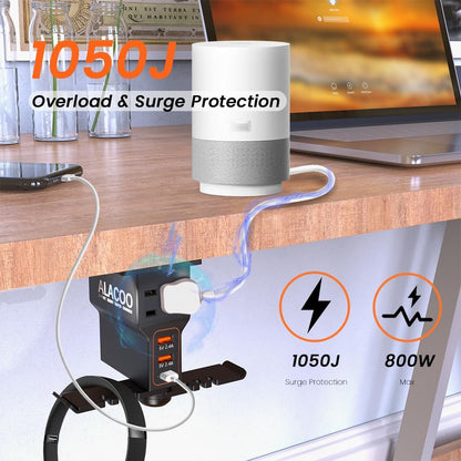 Ultimate Gaming Headphone Stand with Charging Station - Stylish Aluminum Hooks Holder with 3 USB Ports, AC Outlets, and Surge Protection for the Perfect Gaming Setup