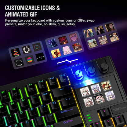 Elevate Your Game with the VSD K1 Pro Mechanical Keyboard - Fully Programmable, Custom LCD Keys & Knobs, RGB Backlighting, Perfect for Gaming and Streaming