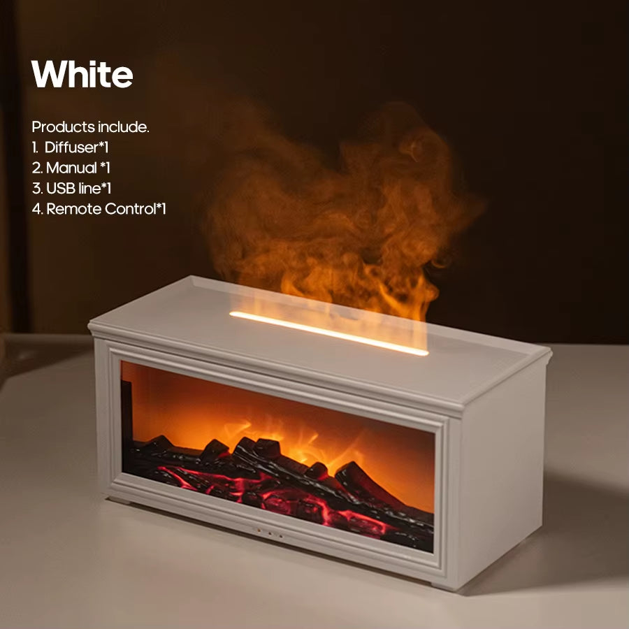 Simulated Fireplace Flames Aroma Diffuser Aromatherapy Ultrasonic Air Humidifier Sprayer Remote Controls/Essential Oil Set