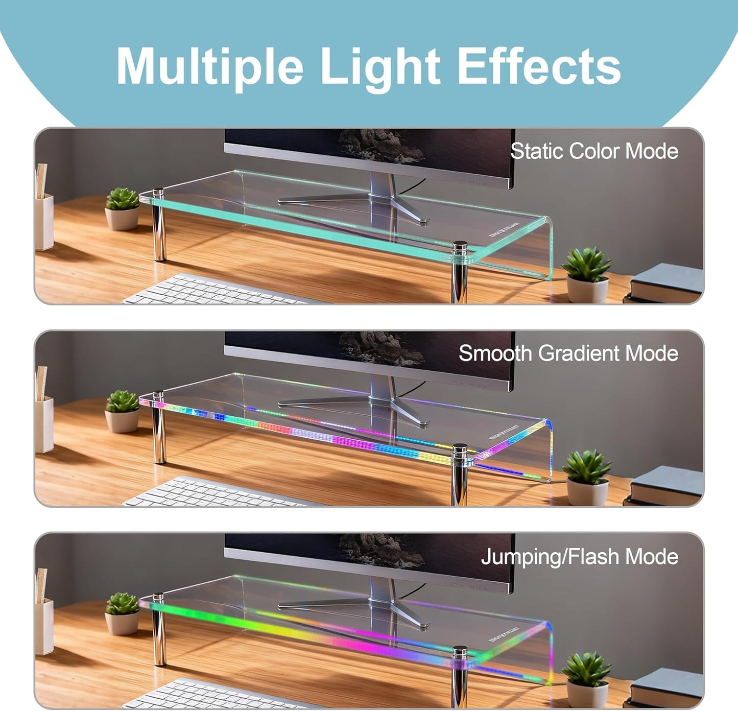 Elevate Your Workspace with the Acrylic Monitor Stand Featuring RGB Lights and Music Sync – Perfect for Gaming and Home Office Organization