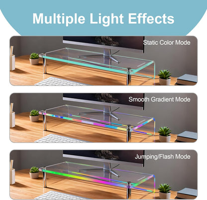 Elevate Your Workspace with the Acrylic Monitor Stand Featuring RGB Lights and Music Sync – Perfect for Gaming and Home Office Organization