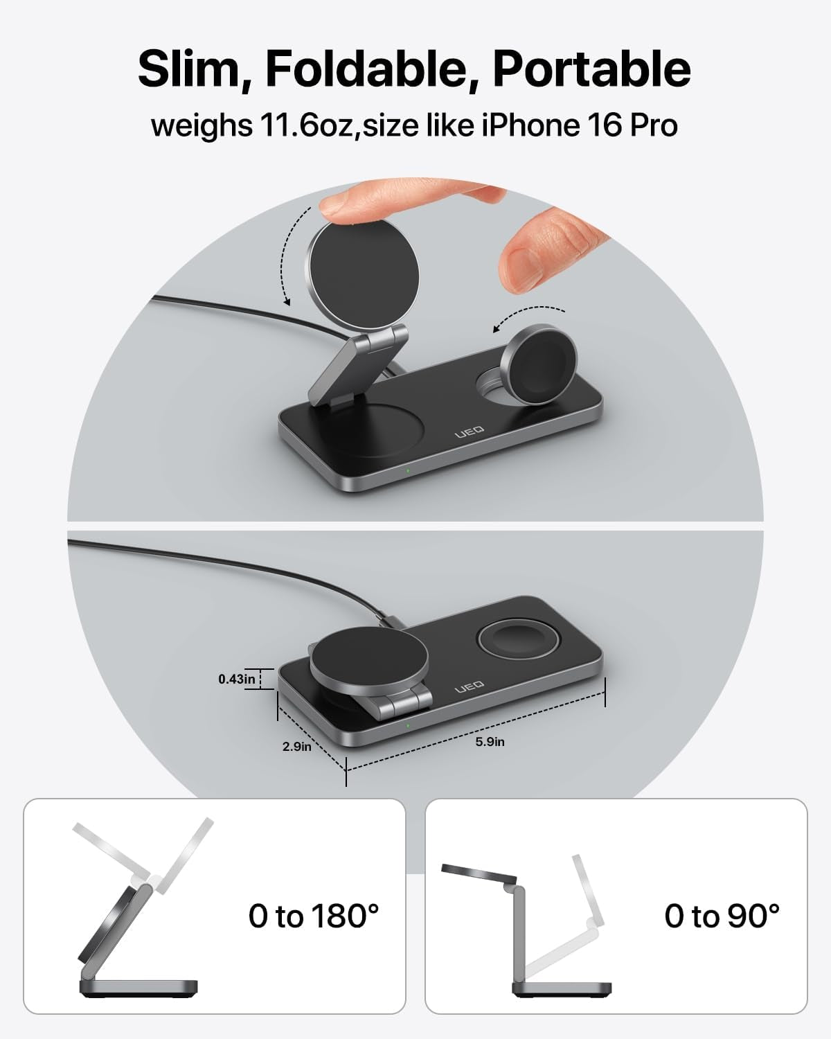 Ultimate 3-in-1 Foldable Wireless Charging Station for Apple Devices - Fast Magnetic Charger for iPhone 17, AirPods Pro, and Apple Watch Ultra - Sleek Carbon Black Design