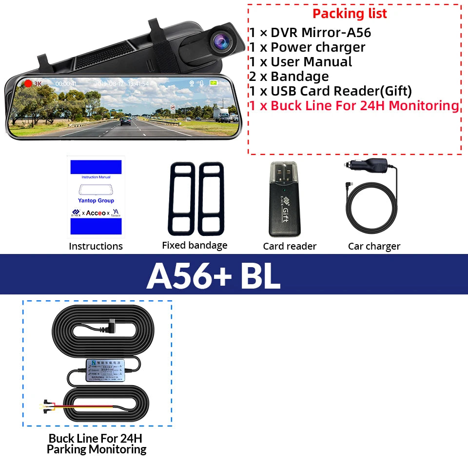 Experience Ultimate Driving Safety with the E-ACE 3K+2.5K Dual Lens DVR Mirror Dash Cam - Night Vision, GPS, and WiFi Enabled for 24/7 Protection!