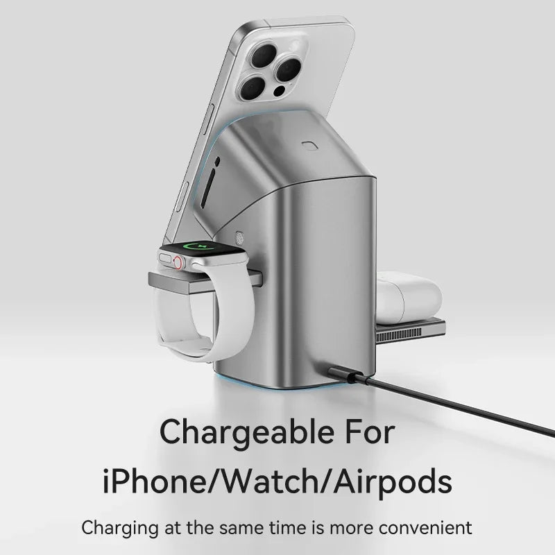 Experience the Future of Charging with the Qi2 Auto-Rotate Touch Magnetic 3 in 1 Wireless Charger - Fast 15W Power for iPhone, Apple Watch, and AirPods
