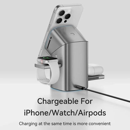 Experience the Future of Charging with the Qi2 Auto-Rotate Touch Magnetic 3 in 1 Wireless Charger - Fast 15W Power for iPhone, Apple Watch, and AirPods