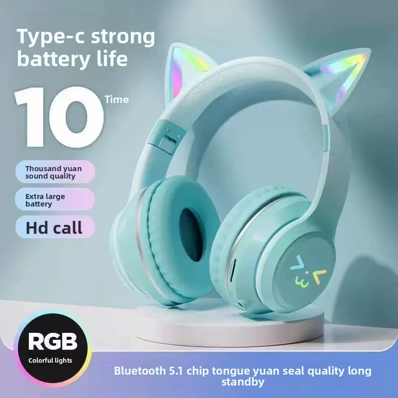 Adorable Cat's Ears RGB Light TWS Headset - Perfect Pink Gift for Little Girls - Compatible with Any Phone