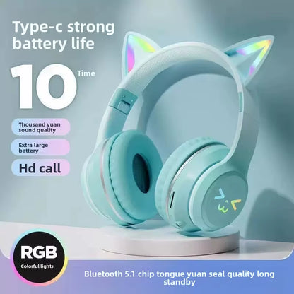 Adorable Cat's Ears RGB Light TWS Headset - Perfect Pink Gift for Little Girls - Compatible with Any Phone
