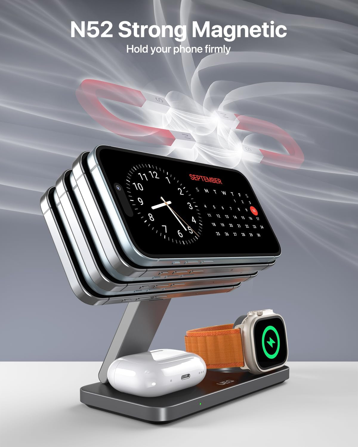 Ultimate 3-in-1 Foldable Wireless Charging Station for Apple Devices - Fast Magnetic Charger for iPhone 17, AirPods Pro, and Apple Watch Ultra - Sleek Carbon Black Design