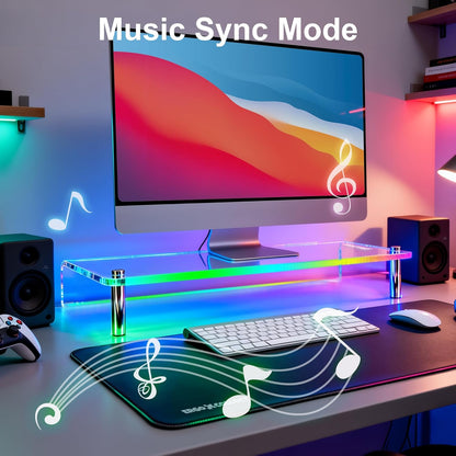 Elevate Your Workspace with the Acrylic Monitor Stand Featuring RGB Lights and Music Sync – Perfect for Gaming and Home Office Organization