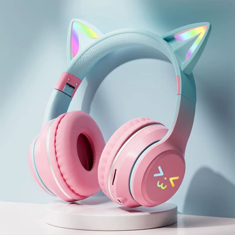Adorable Cat's Ears RGB Light TWS Headset - Perfect Pink Gift for Little Girls - Compatible with Any Phone