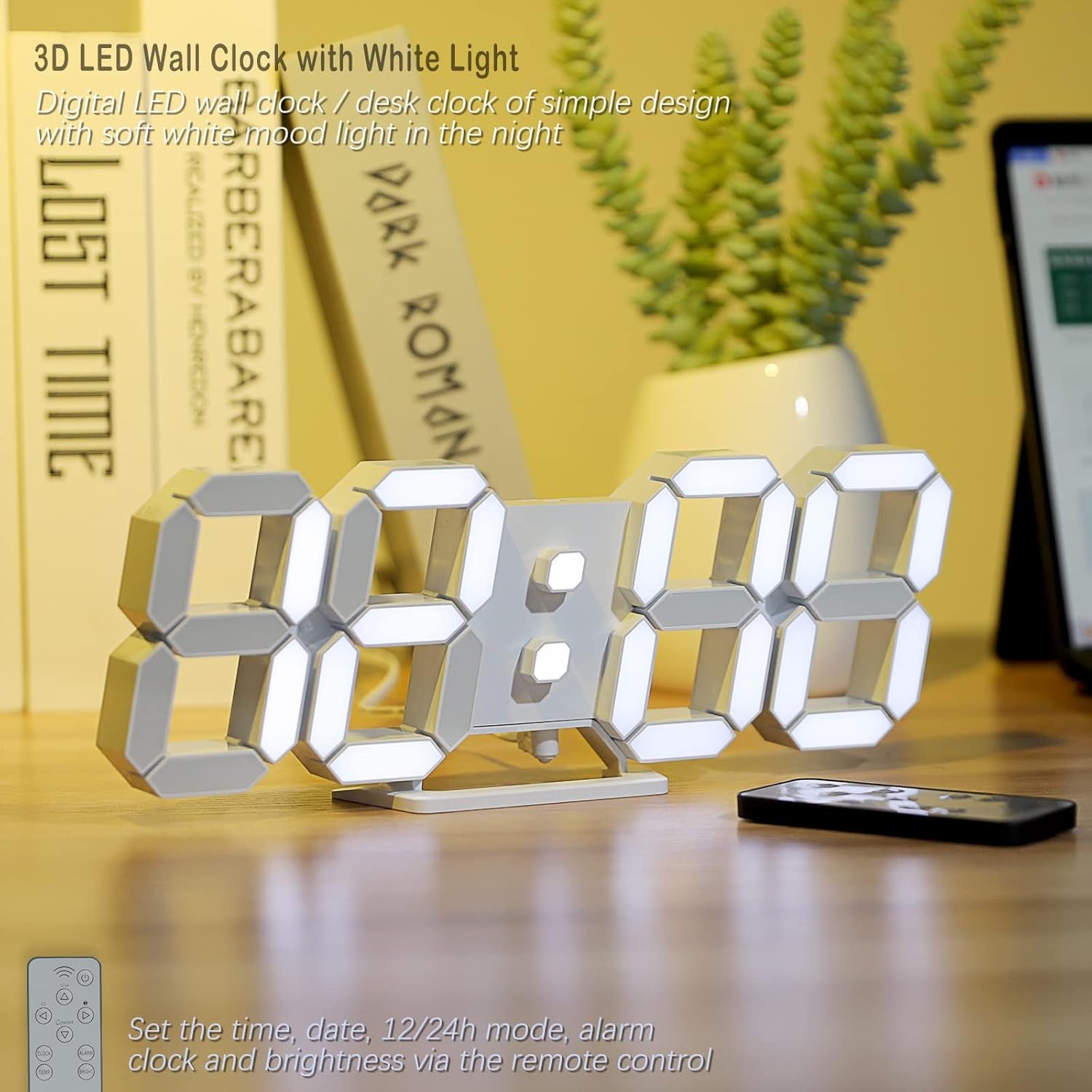 Sleek 3D LED Digital Wall Clock - 9.7" Large Display with Remote Control, Temperature & Adjustable Brightness