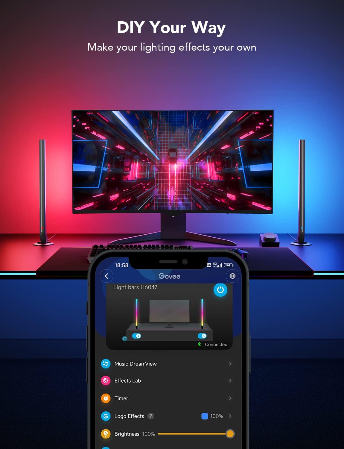 Enhance Your Gaming Experience with RGBIC Gaming Light Bars H6047 - Smart LED Lights with Music Sync and Over 60 Scene Modes, Compatible with Alexa & Google Assistant