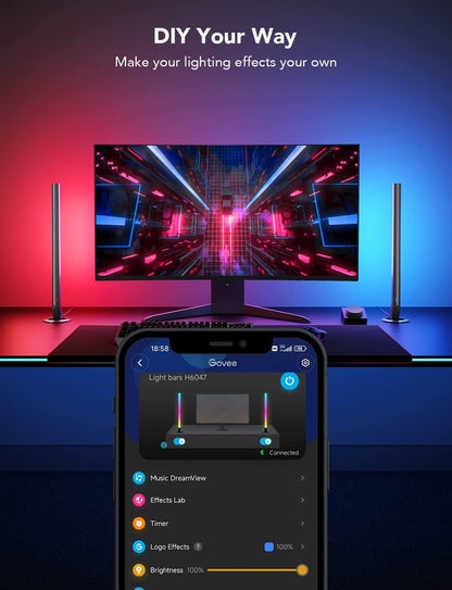 Enhance Your Gaming Experience with RGBIC Gaming Light Bars H6047 - Smart LED Lights with Music Sync and Over 60 Scene Modes, Compatible with Alexa & Google Assistant
