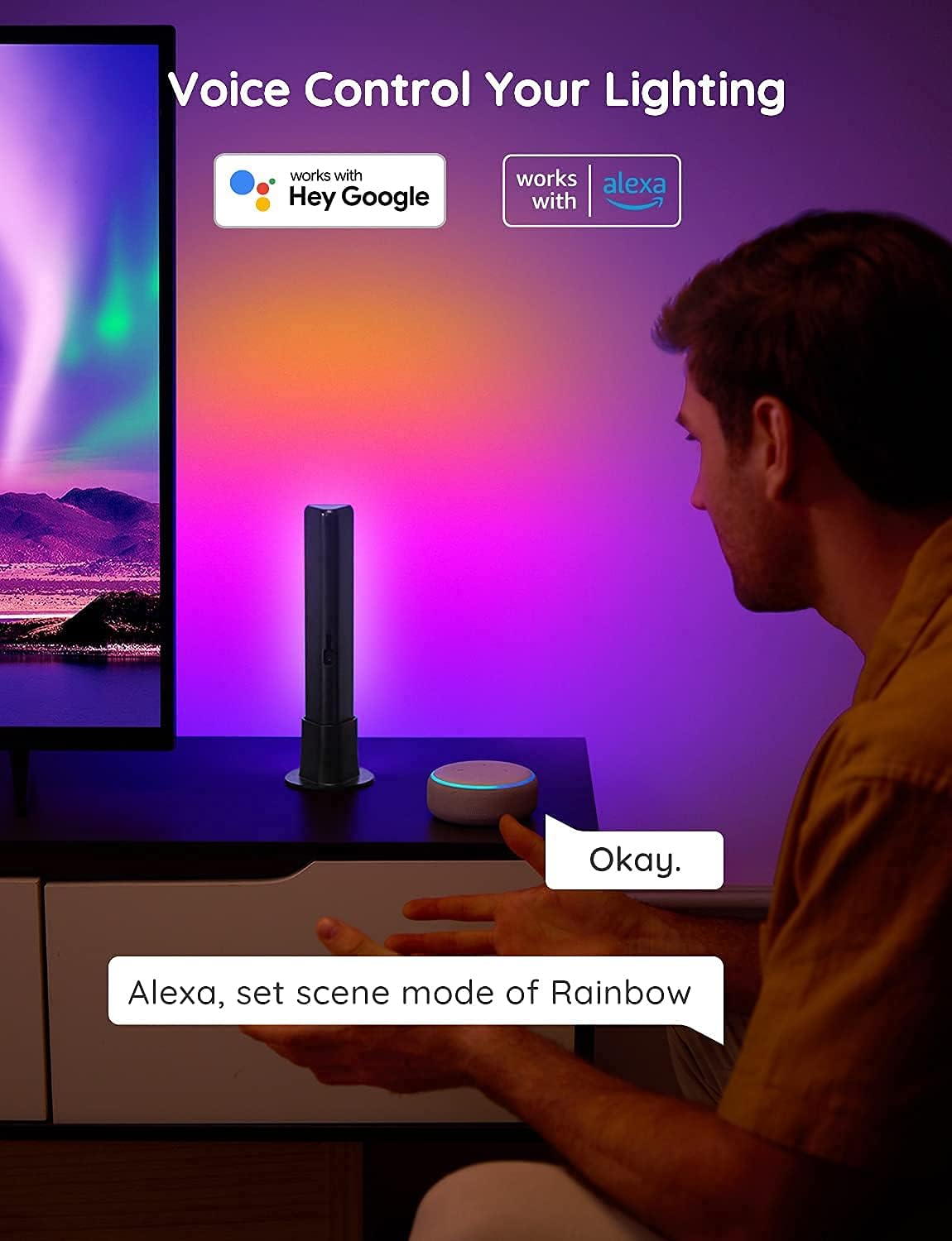 Transform Your Space with Smart LED Light Bars - RGBICWW Wifi Backlights Compatible with Alexa & Google Assistant for Ultimate Gaming and Room Ambiance