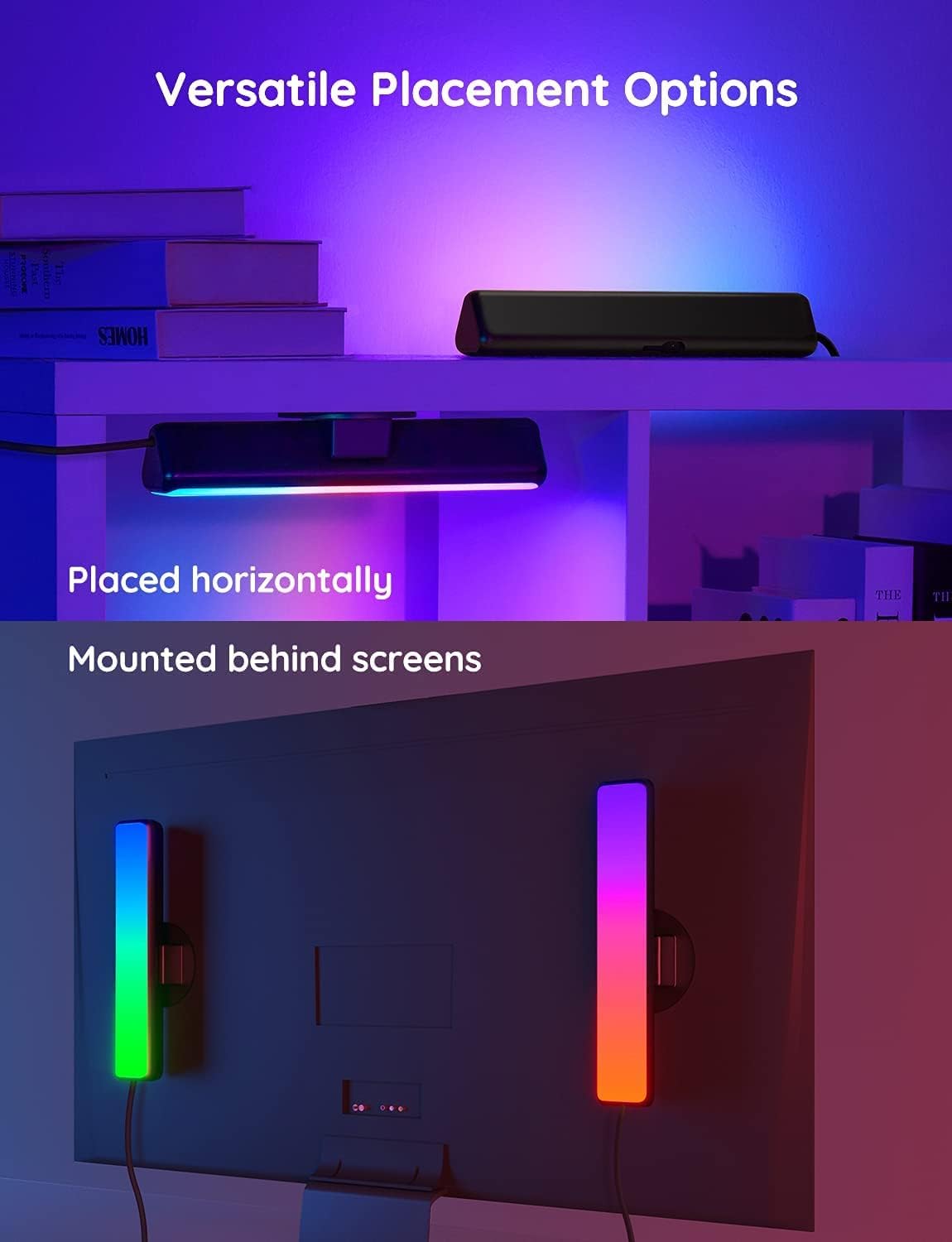 Transform Your Space with Smart LED Light Bars - RGBICWW Wifi Backlights Compatible with Alexa & Google Assistant for Ultimate Gaming and Room Ambiance