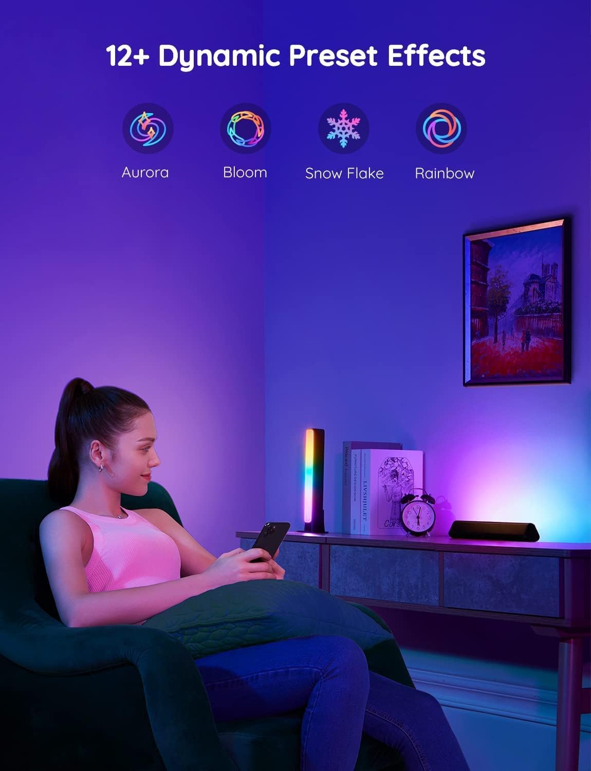 Transform Your Space with Smart LED Light Bars - RGBICWW Wifi Backlights Compatible with Alexa & Google Assistant for Ultimate Gaming and Room Ambiance