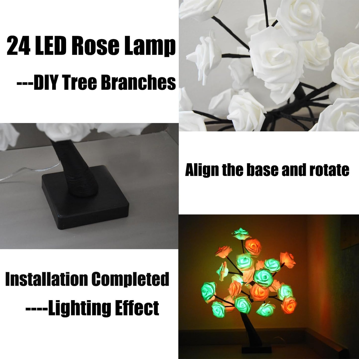 Enchanting 24 LED Color Changing Rose Tree Lamp with Remote - USB Powered Bonsai Night Light for Home Decor, Valentine's Day, Weddings, and Festive Celebrations