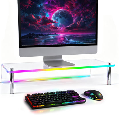 Elevate Your Workspace with the Acrylic Monitor Stand Featuring RGB Lights and Music Sync – Perfect for Gaming and Home Office Organization