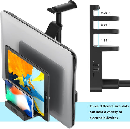 Ultimate Gaming Headphone & Controller Stand with Smart USB Charger - Organize Your Setup with 2 AC Outlets & Versatile Storage for Switch, Phone, and More!