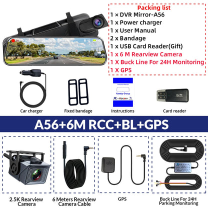 Experience Ultimate Driving Safety with the E-ACE 3K+2.5K Dual Lens DVR Mirror Dash Cam - Night Vision, GPS, and WiFi Enabled for 24/7 Protection!