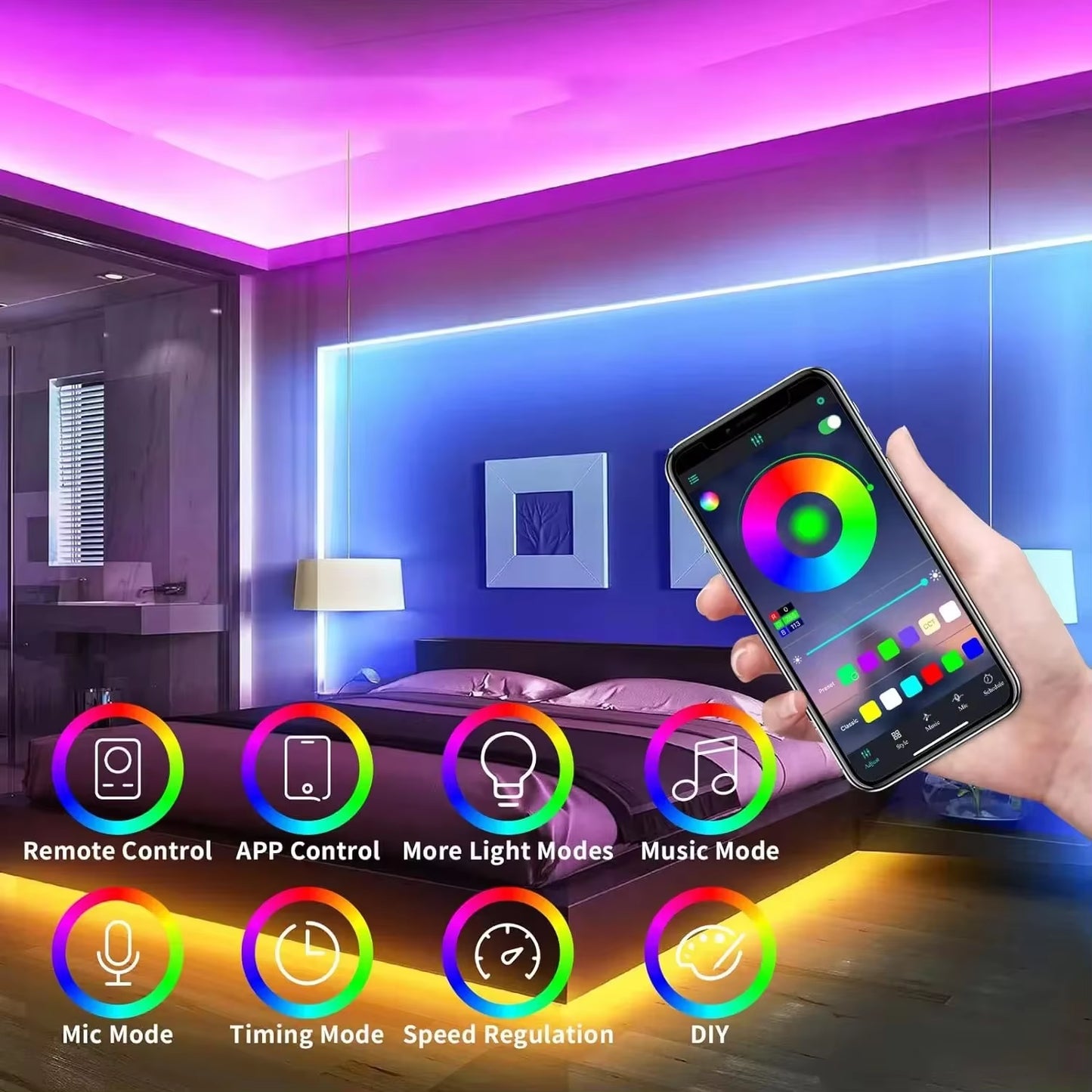 Vibrant RGB Neon LED Strip - Waterproof DIY Lighting for Home Decor with Tuya App Control