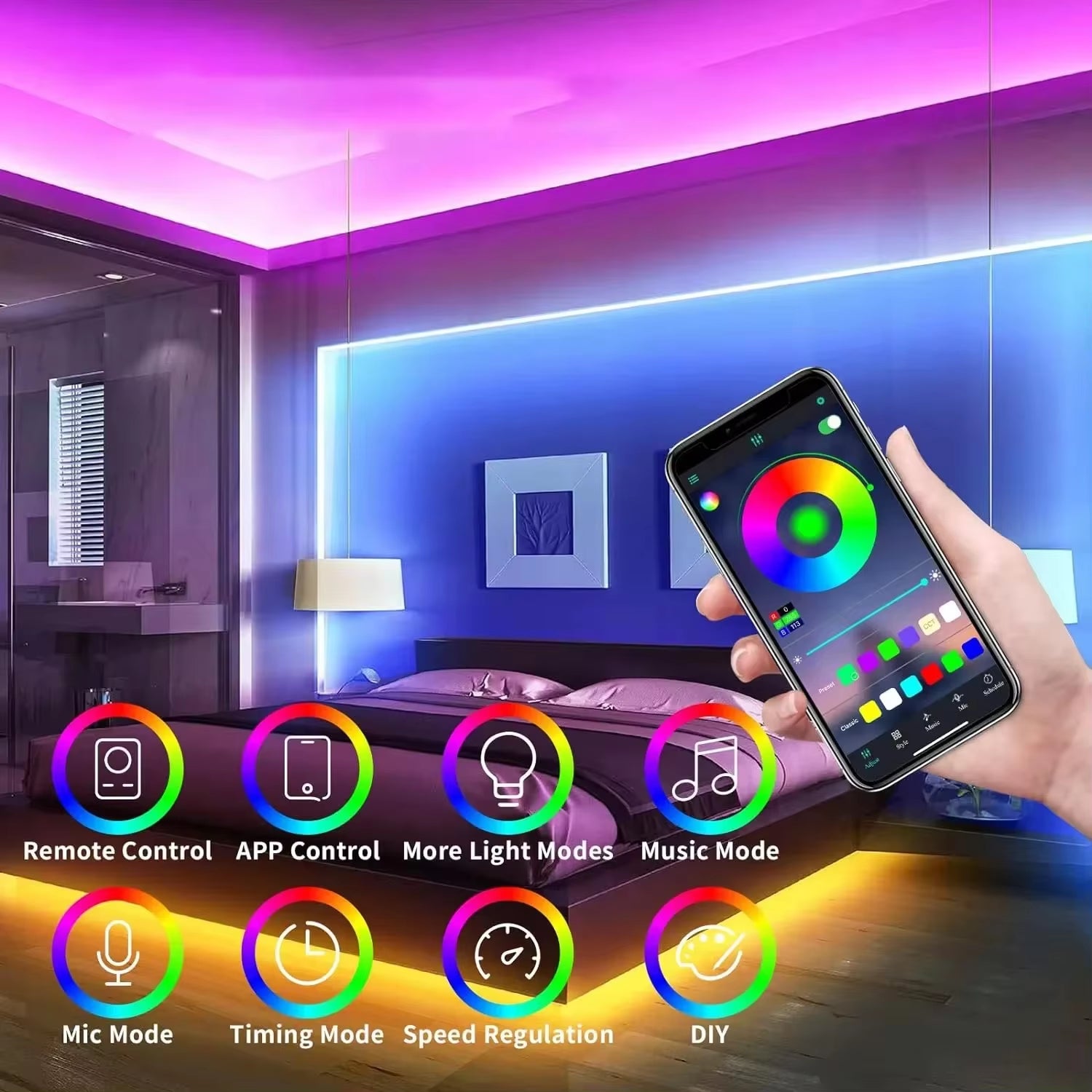 Vibrant RGB Neon LED Strip - Waterproof DIY Lighting for Home Decor with Tuya App Control
