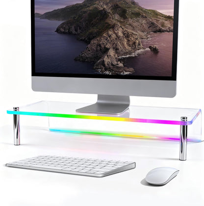 Elevate Your Workspace with the Acrylic Monitor Stand Featuring RGB Lights and Music Sync – Perfect for Gaming and Home Office Organization