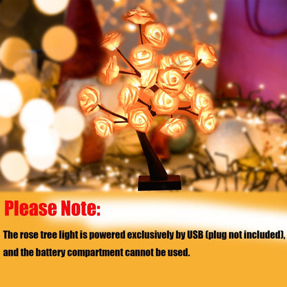 Enchanting 24 LED Color Changing Rose Tree Lamp with Remote - USB Powered Bonsai Night Light for Home Decor, Valentine's Day, Weddings, and Festive Celebrations
