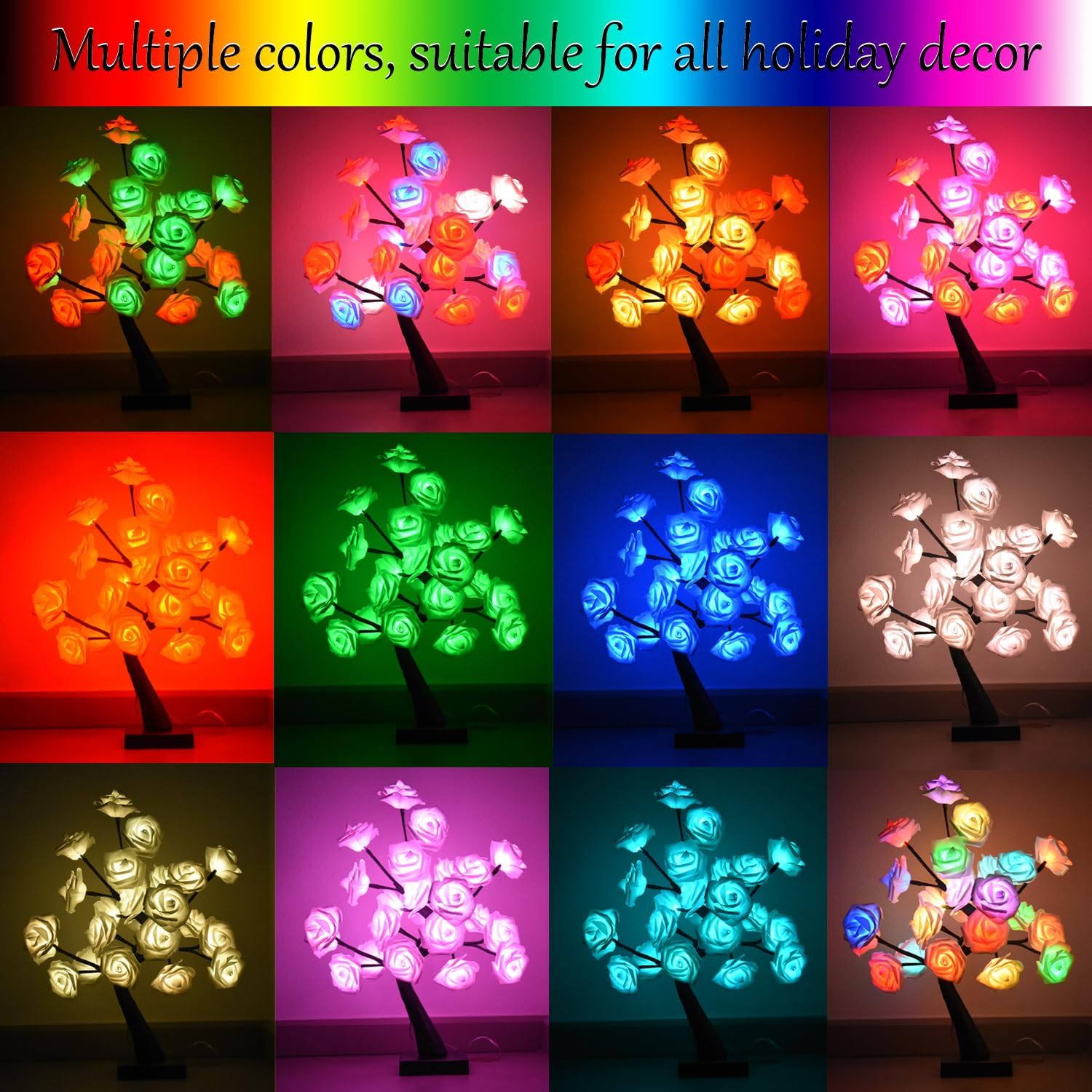 Enchanting 24 LED Color Changing Rose Tree Lamp with Remote - USB Powered Bonsai Night Light for Home Decor, Valentine's Day, Weddings, and Festive Celebrations