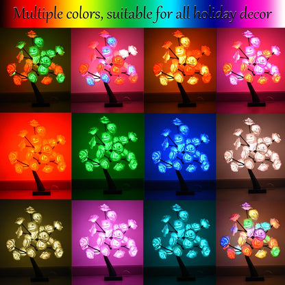 Enchanting 24 LED Color Changing Rose Tree Lamp with Remote - USB Powered Bonsai Night Light for Home Decor, Valentine's Day, Weddings, and Festive Celebrations