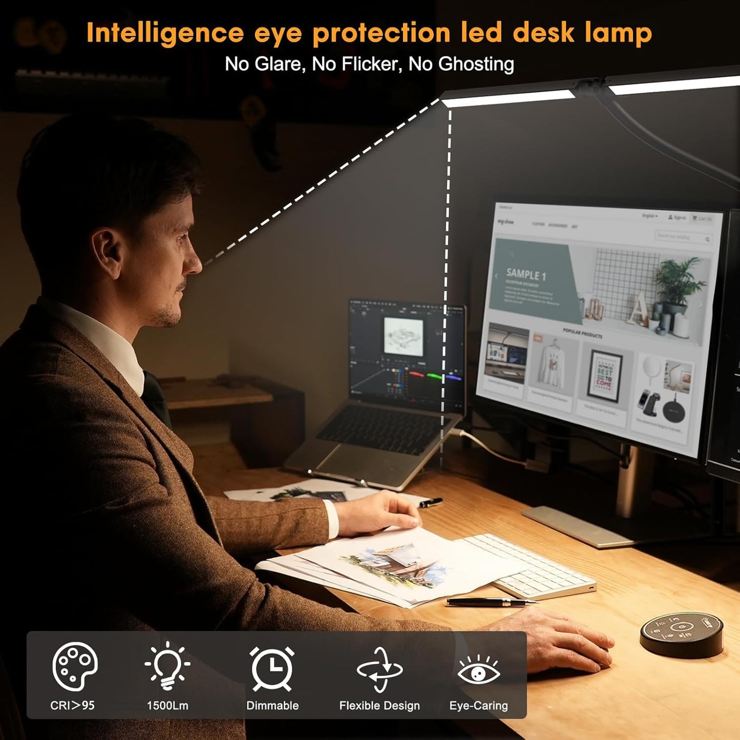 Transform Your Workspace with the Eye-Caring LED Desk Lamp - Adjustable, Remote-Controlled, and Perfect for Reading, Studying, and Crafting!