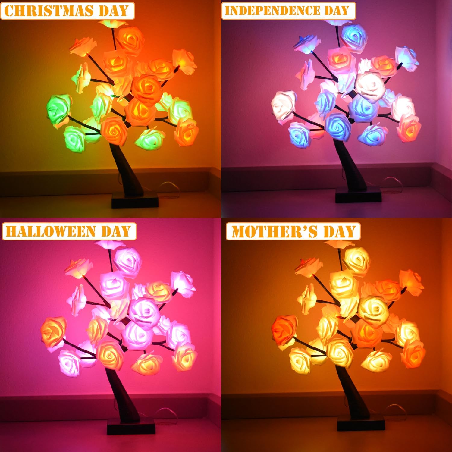Enchanting 24 LED Color Changing Rose Tree Lamp with Remote - USB Powered Bonsai Night Light for Home Decor, Valentine's Day, Weddings, and Festive Celebrations