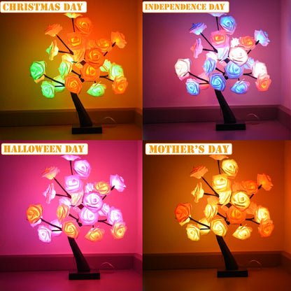 Enchanting 24 LED Color Changing Rose Tree Lamp with Remote - USB Powered Bonsai Night Light for Home Decor, Valentine's Day, Weddings, and Festive Celebrations