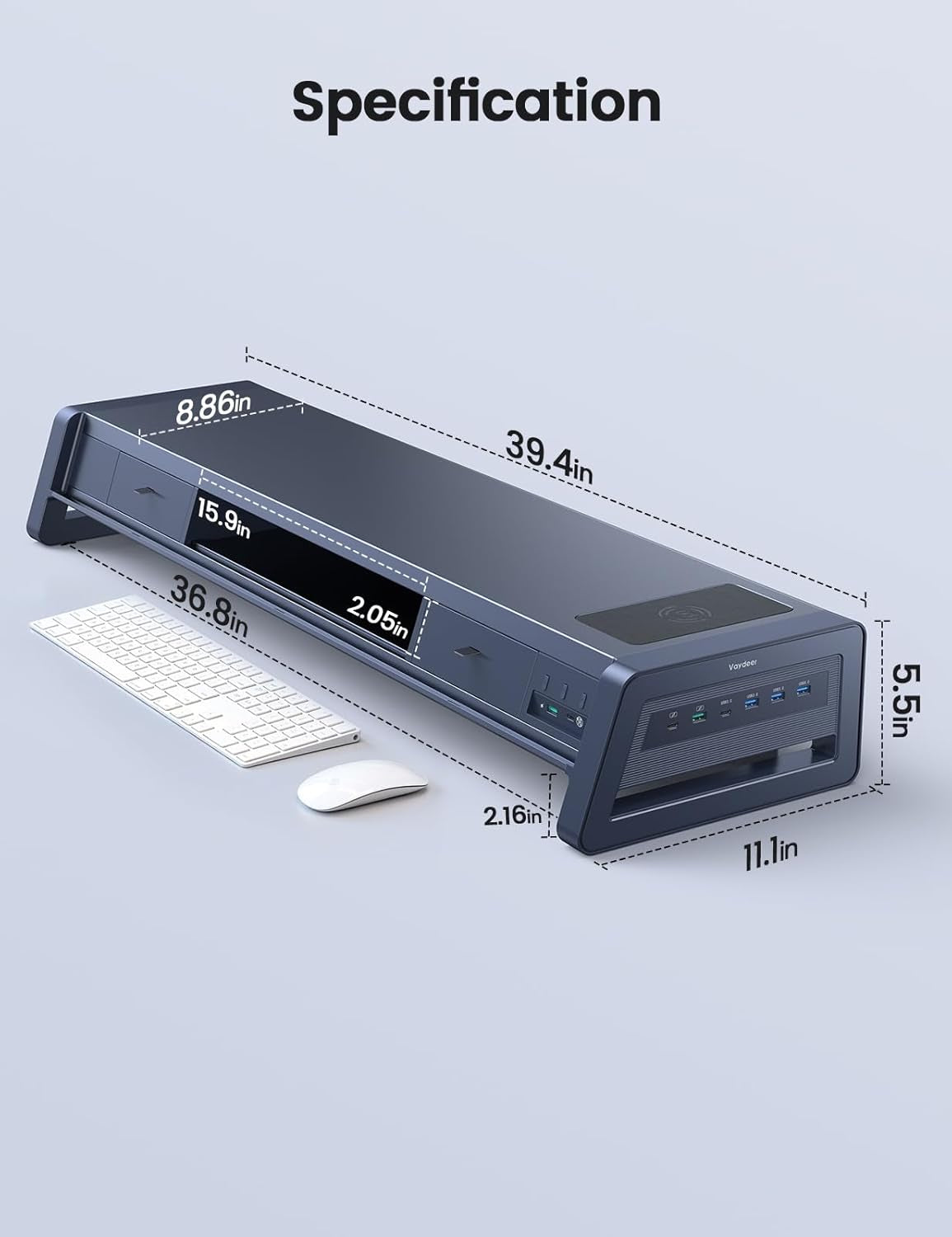 Elevate Your Workspace with the All-In-One Dual Monitor Stand Riser: 2 Drawers, 8 USB Ports, Wireless Charging Pad & LED Light Strip for Ultimate Organization and Comfort
