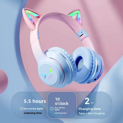 Adorable Cat's Ears RGB Light TWS Headset - Perfect Pink Gift for Little Girls - Compatible with Any Phone