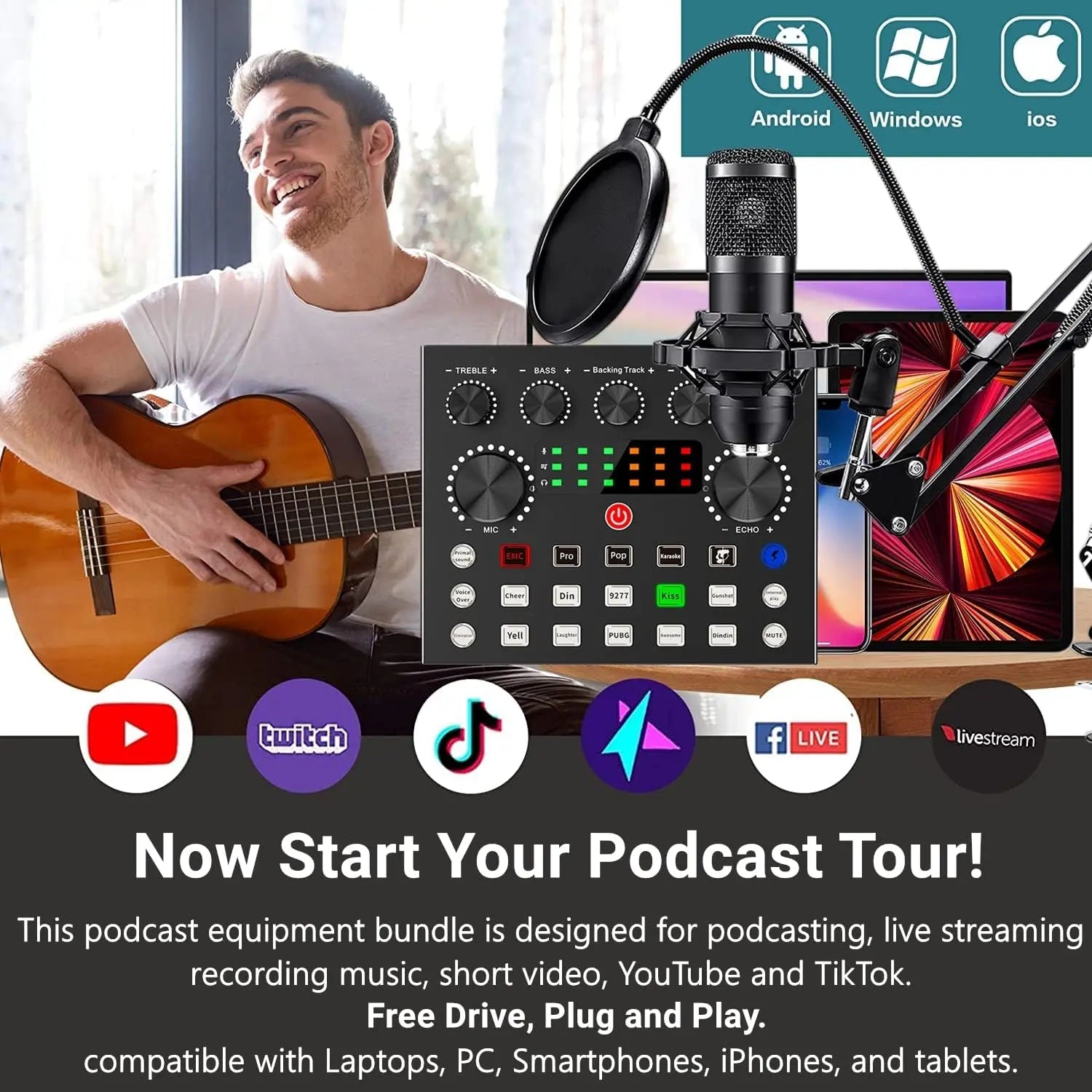 Ultimate Zealsound Podcast Equipment Bundle - Professional BM800 Microphone with V8S Voice Changer for Streaming, Recording, and Content Creation on PC, Mobile, TikTok, and YouTube