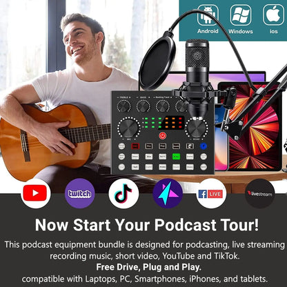 Ultimate Zealsound Podcast Equipment Bundle - Professional BM800 Microphone with V8S Voice Changer for Streaming, Recording, and Content Creation on PC, Mobile, TikTok, and YouTube