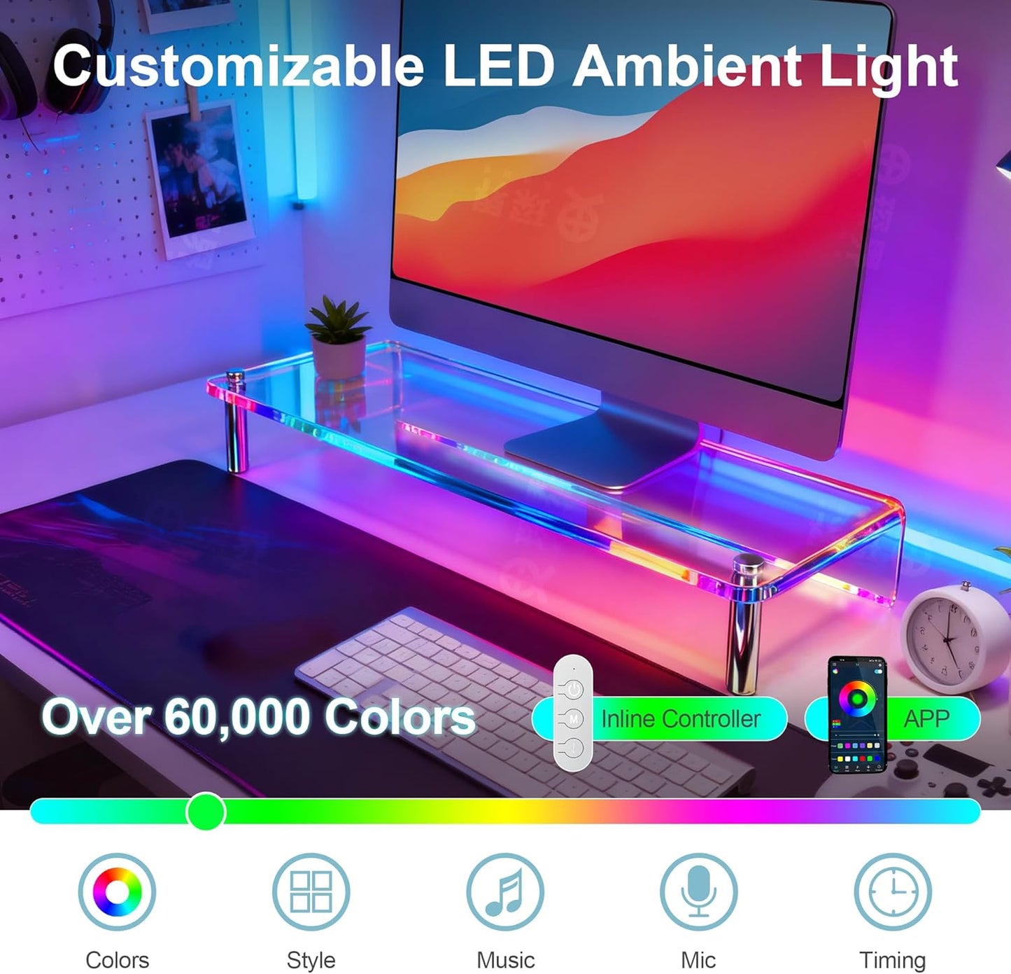 Elevate Your Workspace with the Acrylic Monitor Stand Featuring RGB Lights and Music Sync – Perfect for Gaming and Home Office Organization