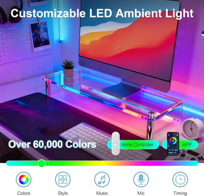 Elevate Your Workspace with the Acrylic Monitor Stand Featuring RGB Lights and Music Sync – Perfect for Gaming and Home Office Organization