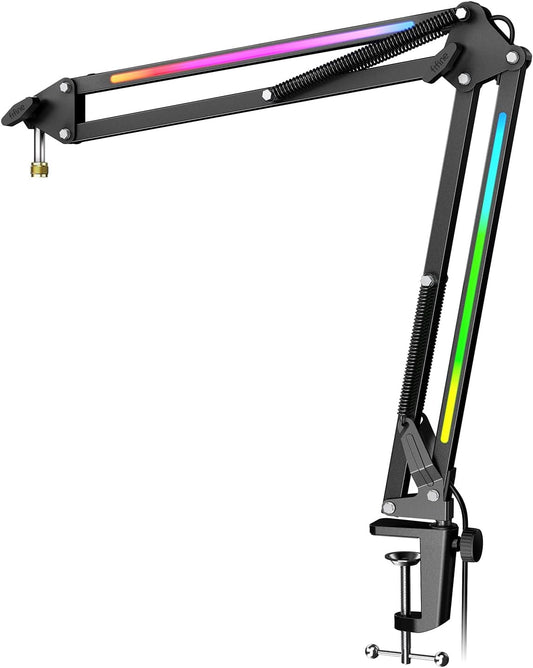 Elevate Your Sound Experience with the Ampligame BM38 RGB Microphone Boom Arm - Heavy-Duty Adjustable Stand for Streamers and Gamers
