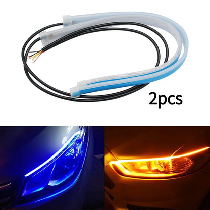 Enhance Your Car's Style with 2Pcs 12V LED DRL Flexible Waterproof Strip Lights - White Turn Signal & Yellow Brake Flow Lights