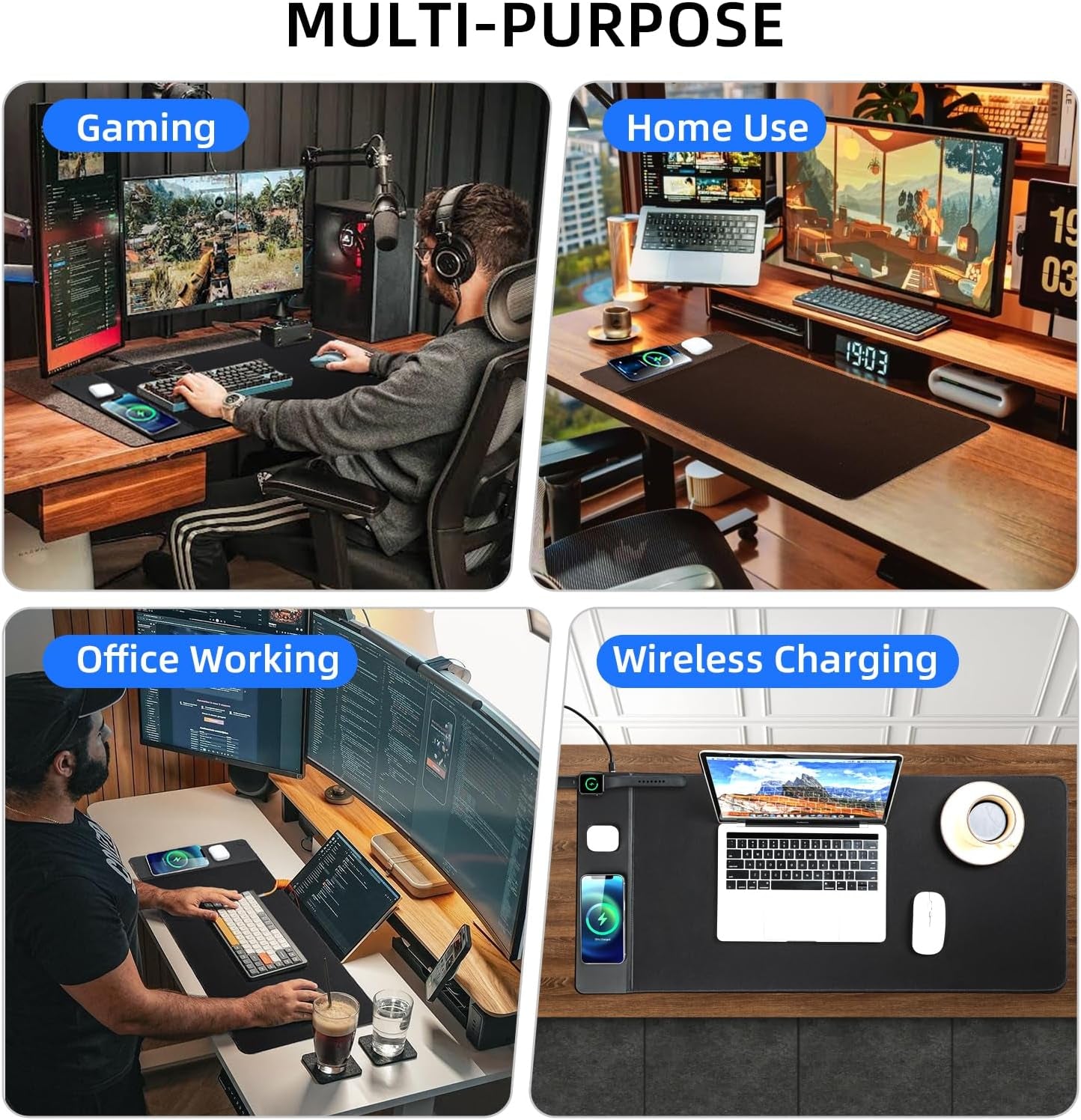 Revolutionary 3-in-1 Wireless Charging Mouse Pad - Ultimate Gaming Desk Mat for iPhone, AirPods, and Smartwatches - Large 90 x 40 cm Black Design