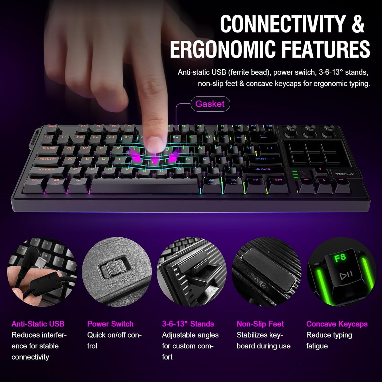 Elevate Your Game with the VSD K1 Pro Mechanical Keyboard - Fully Programmable, Custom LCD Keys & Knobs, RGB Backlighting, Perfect for Gaming and Streaming