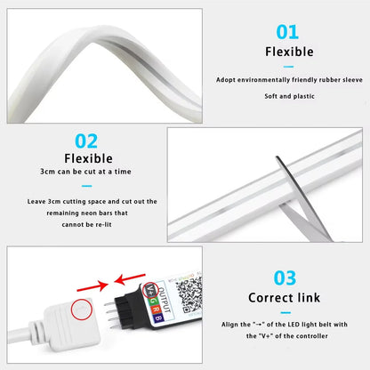 Vibrant RGB Neon LED Strip - Waterproof DIY Lighting for Home Decor with Tuya App Control