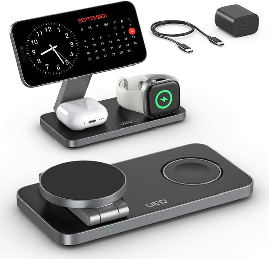 Ultimate 3-in-1 Foldable Wireless Charging Station for Apple Devices - Fast Magnetic Charger for iPhone 17, AirPods Pro, and Apple Watch Ultra - Sleek Carbon Black Design